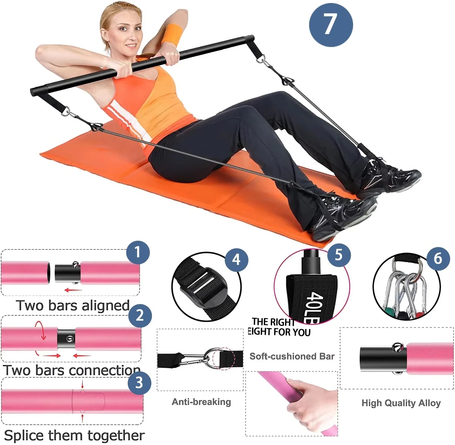 NNEOBA Resistance Band Pilates Stick Home Fitness Kit-3