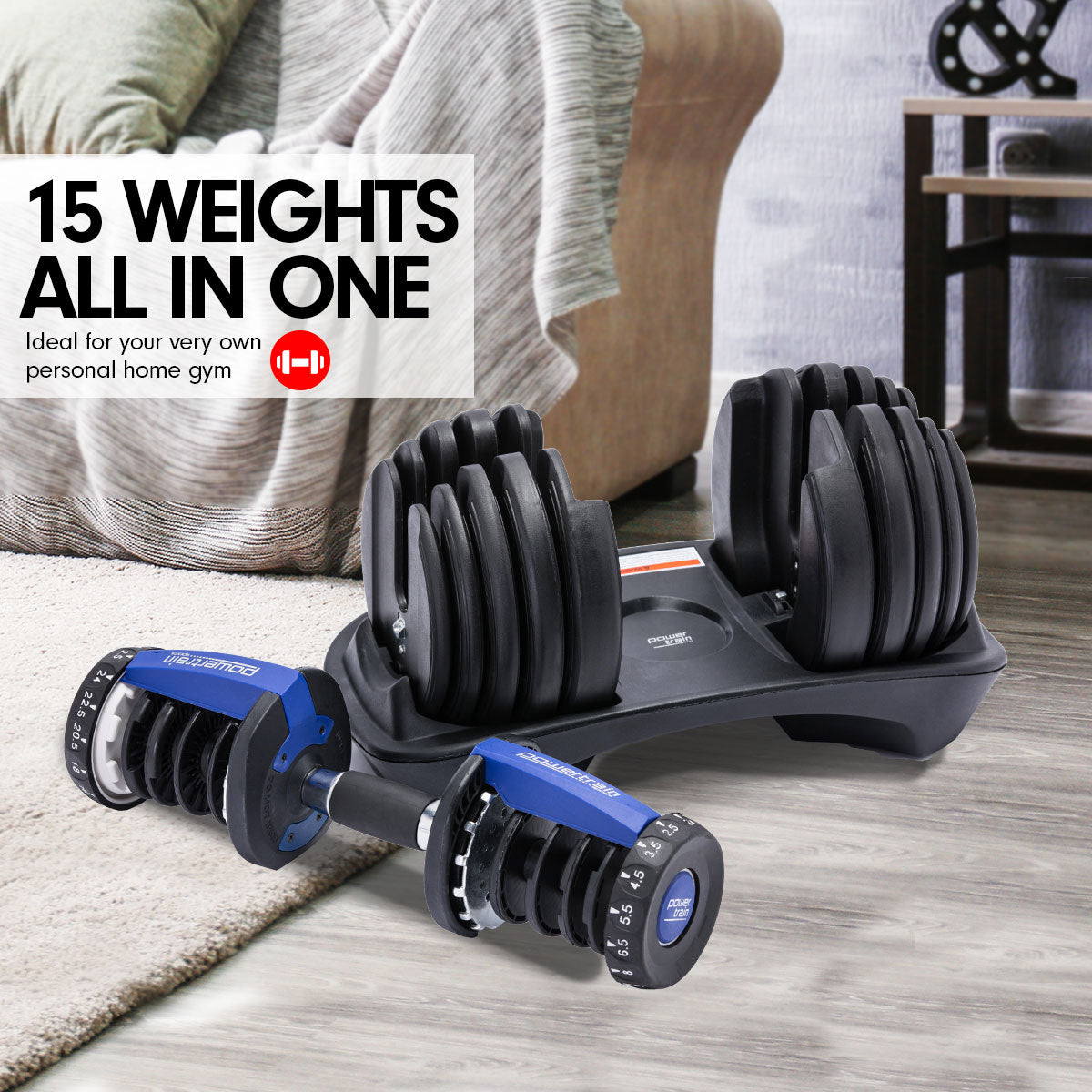 NNEDPE 24KG Powertrain Adjustable Home Gym Dumbbell - Blue-1