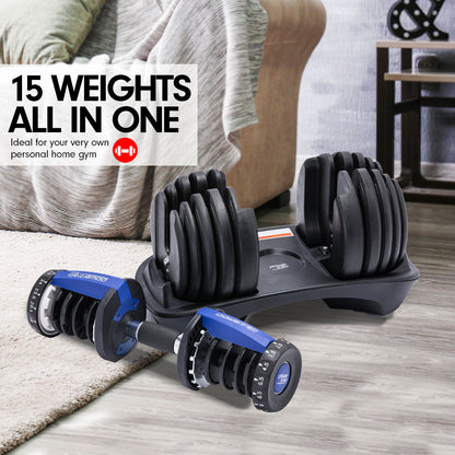 NNEDPE 24KG Powertrain Adjustable Home Gym Dumbbell - Blue-1